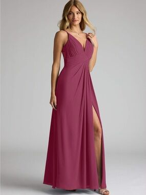 Azazie Sleeveless V-Neck Maxi Dress in mulberry size 12
